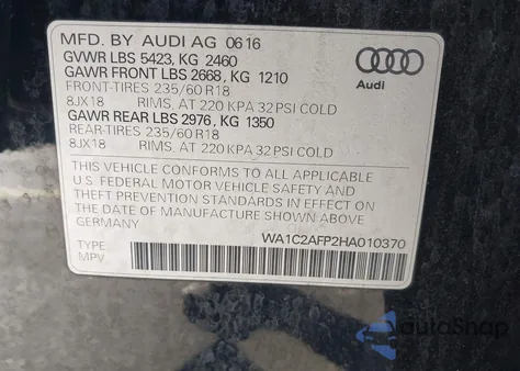 2017 Audi Q5 2.0T Premium from USA, damaged, VIN WA1C2AFP2HA010370